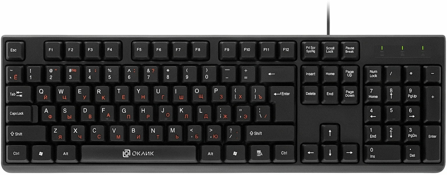 Клавиатура Oklick 100M HW3 проводная, USB Type-A, чёрный
