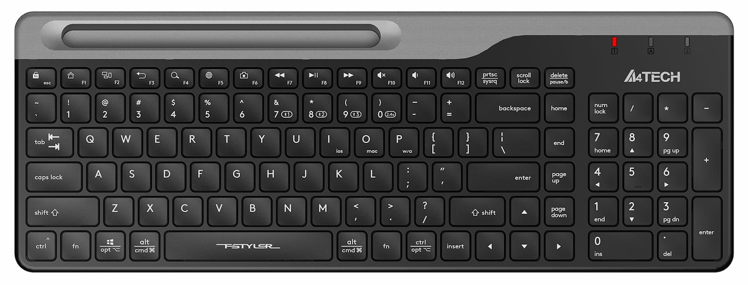 Клавиатура беспроводная A4Tech Fstyler FBK25, USB, Bluetooth/Радиоканал, черный/серый