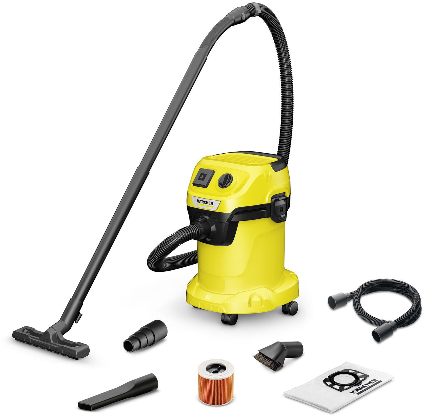 Строительный пылесос Karcher WD 3 P V-17/4/20 Workshop желтый, 1000 Вт, уборка сухая/сбор воды/выдув, пылесборник мешок/контейнер, 17 л