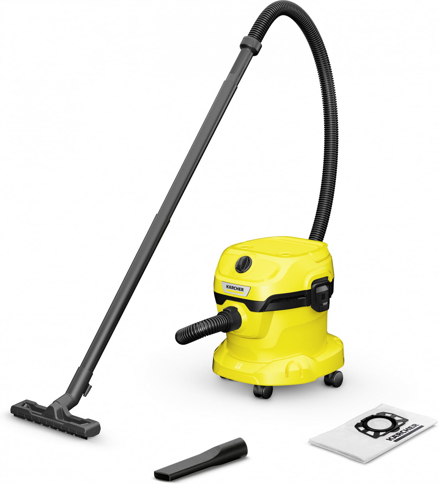 Строительный пылесос Karcher WD 2 Plus V-12/4/18 желтый, 1000 Вт, уборка сухая/сбор воды, пылесборник мешок/контейнер, 12 л
