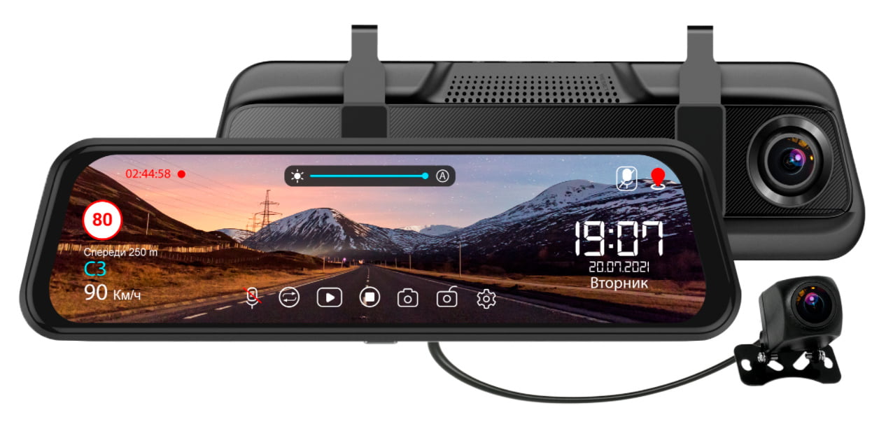 Видеорегистратор TrendVision MR-810 GT, 1920x1080, 10", с камерой заднего вида, GPS/ГЛОНАСС, G-сенсор, датчик движения, GPS-информатор