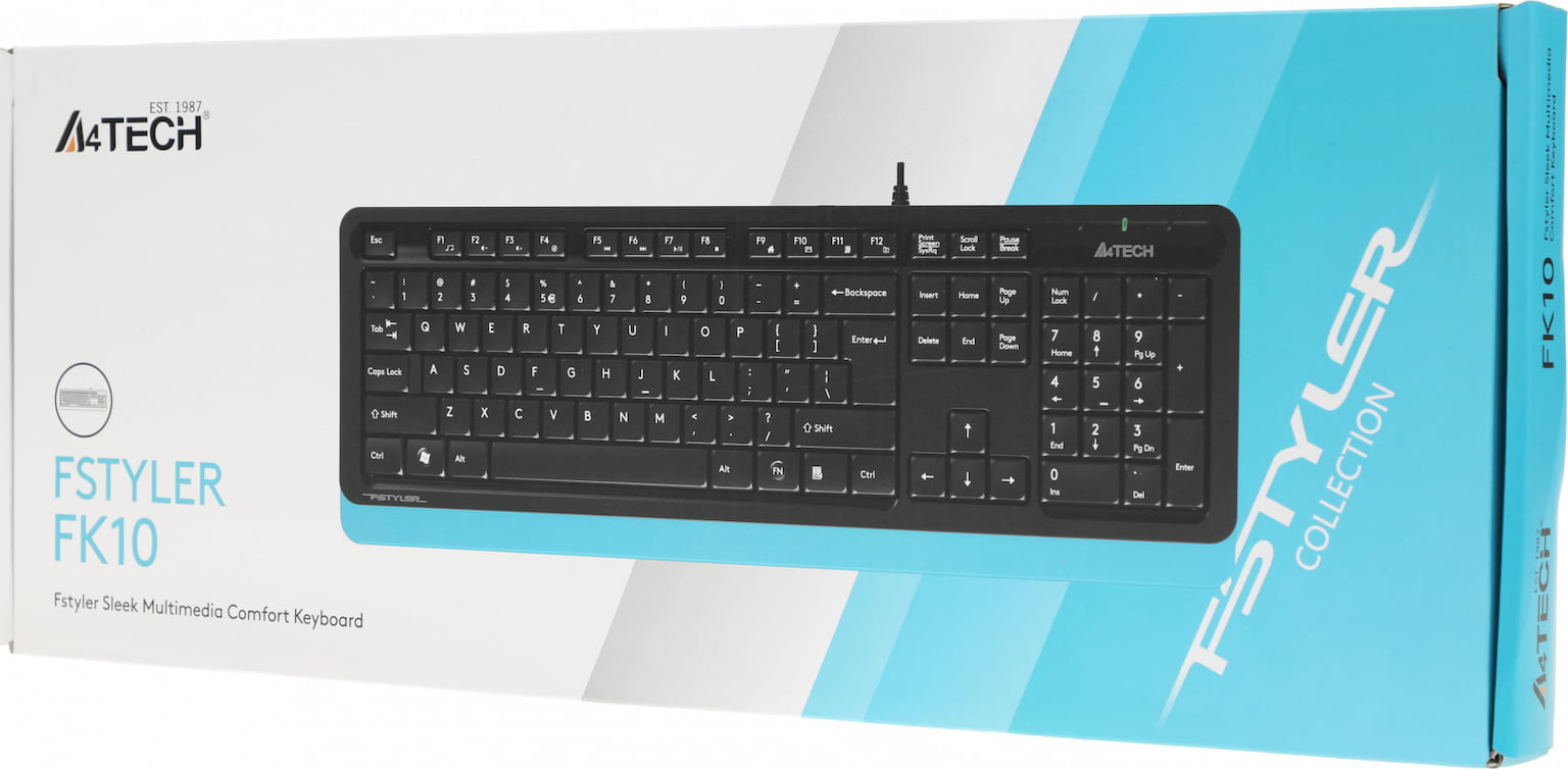 Клавиатура проводная A4Tech Fstyler FK10, USB, черный/синий