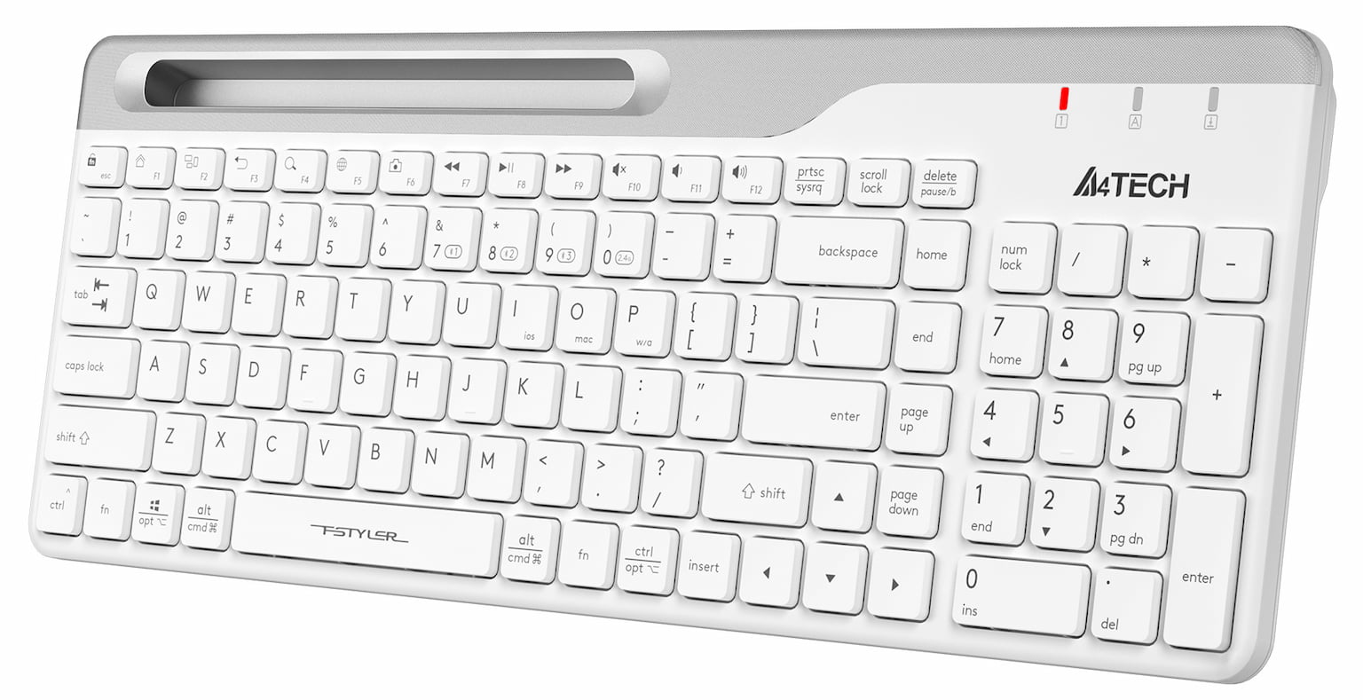 Клавиатура беспроводная A4Tech Fstyler FBK25, USB, Bluetooth/Радиоканал, белый/серый