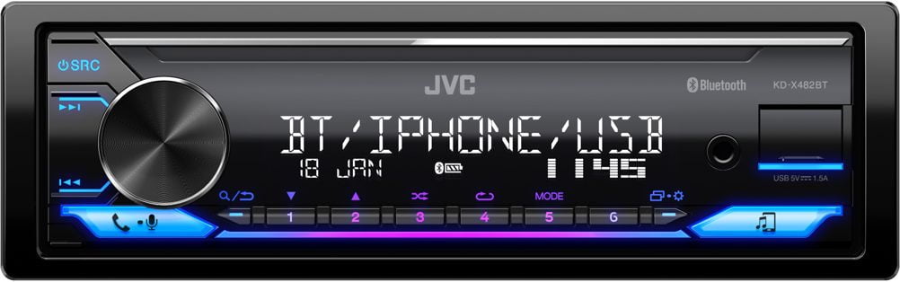 Автомагнитола JVC KD-X482BT, 1 DIN, Bluetooth, USB Type-A, AUX, съёмная панель