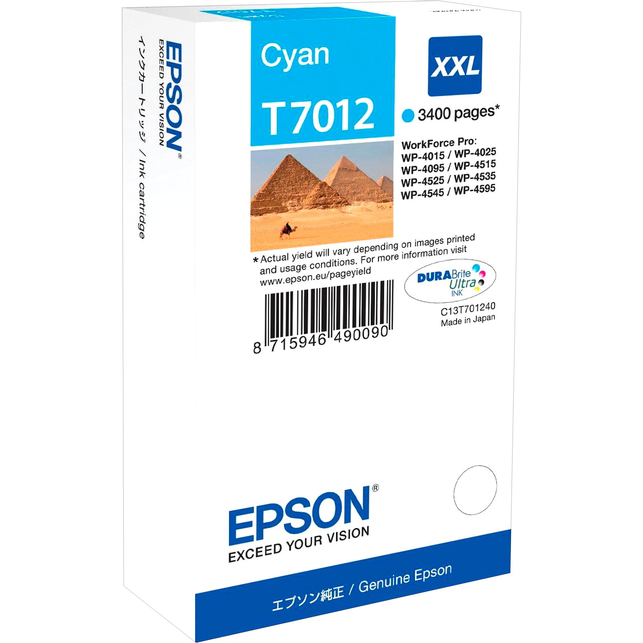 Картридж струйный Epson T70124010 голубой (3400 стр.) для WorkForce WP-4015DN WP-4015, WP-4025DW WP-4025, WP-4095DN WP-4095, WP-4515DN WP-4515, WP-4525DNF WP-4525, WP-4535DWF WP-4535, WP-4595DNF WP-4595