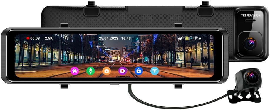 Видеорегистратор TrendVision MR-1100, 3840x2160, 11", с камерой заднего вида, GPS/ГЛОНАСС, Wi-Fi, G-сенсор